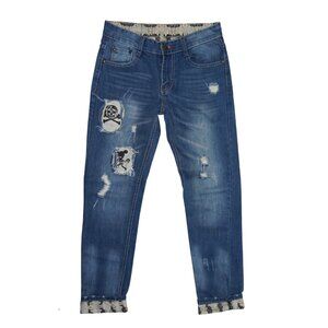 Vtg 90s Fushen Mickey Mouse Distressed Red Tab Jeans Biker Grunge Sz 28